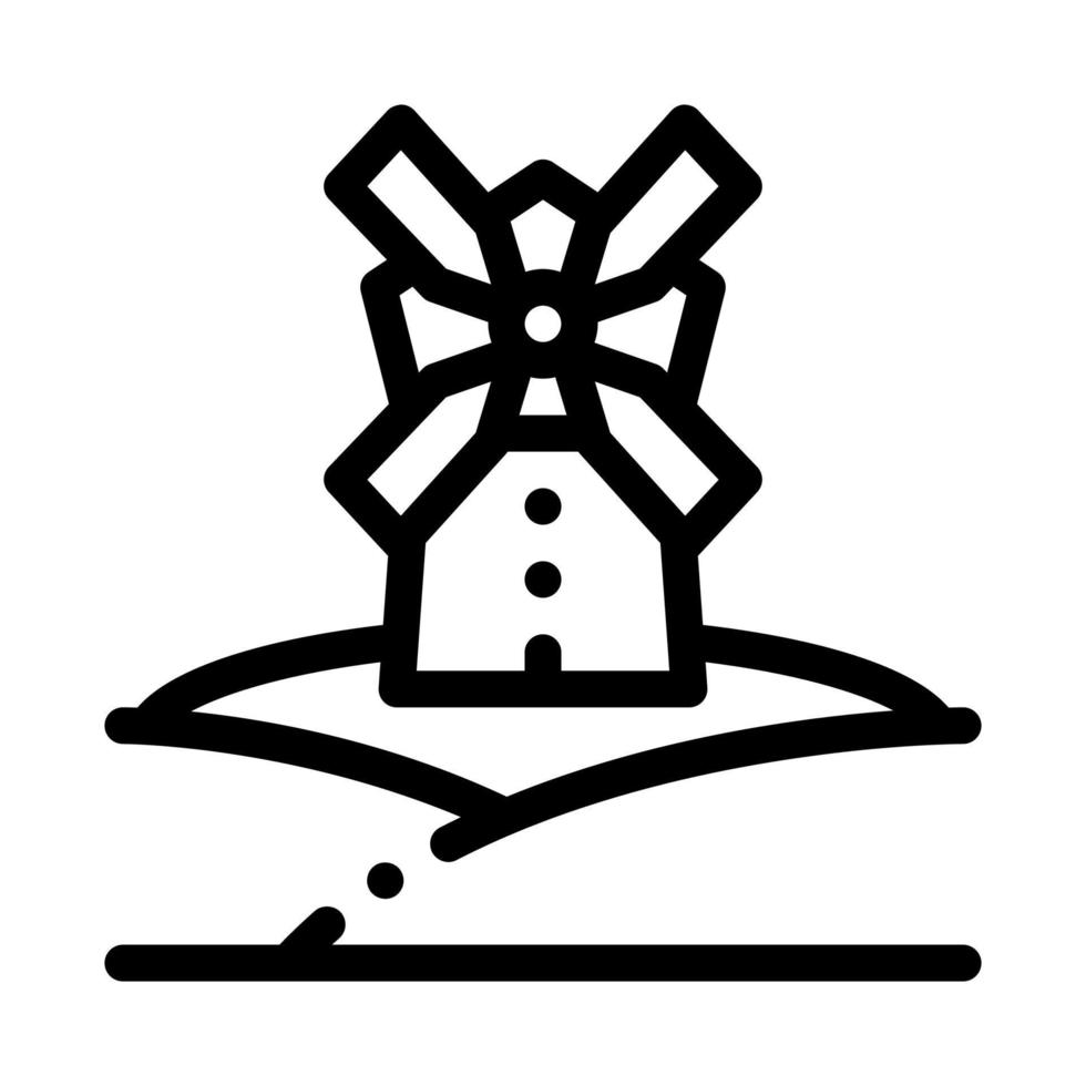Windmühle in Wiese Symbol Vektor Umriss Illustration