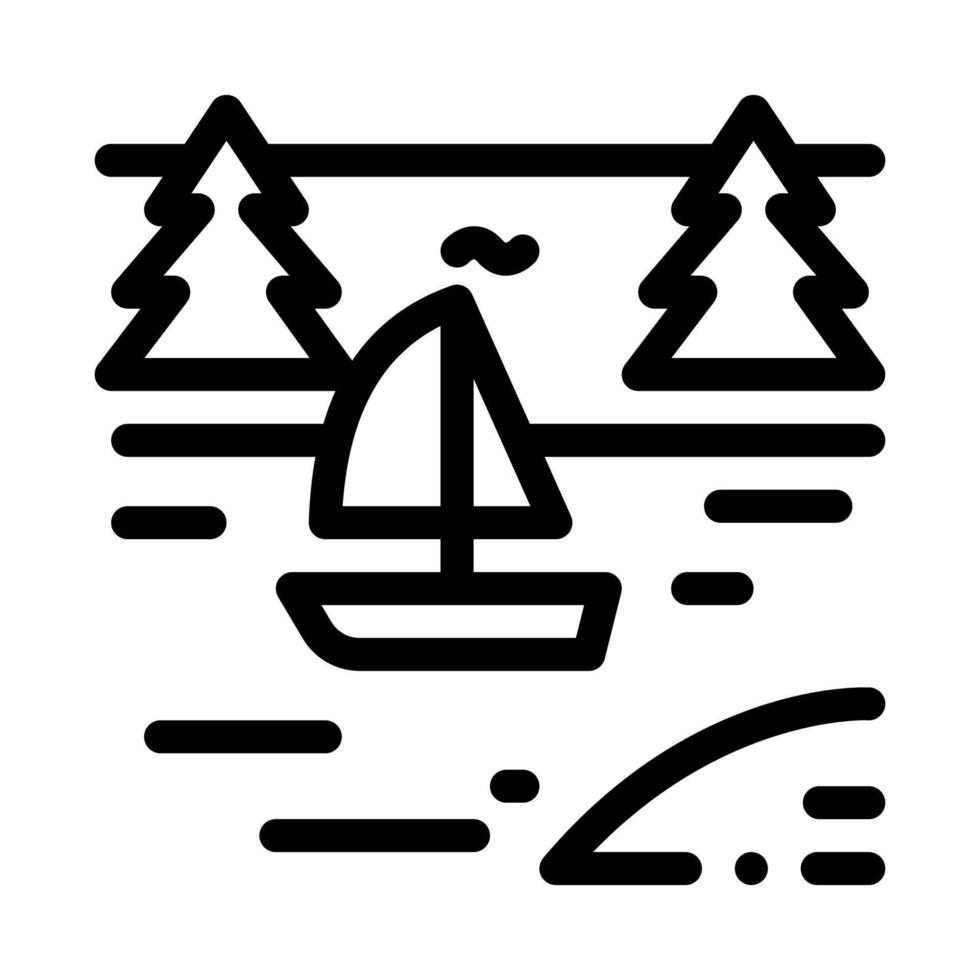 Boot in Flusslandschaft Symbol Vektor Umriss Illustration