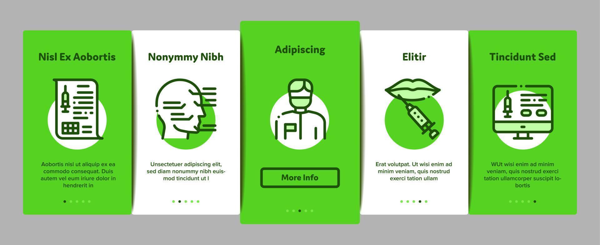 injektioner onboarding element ikoner uppsättning vektor