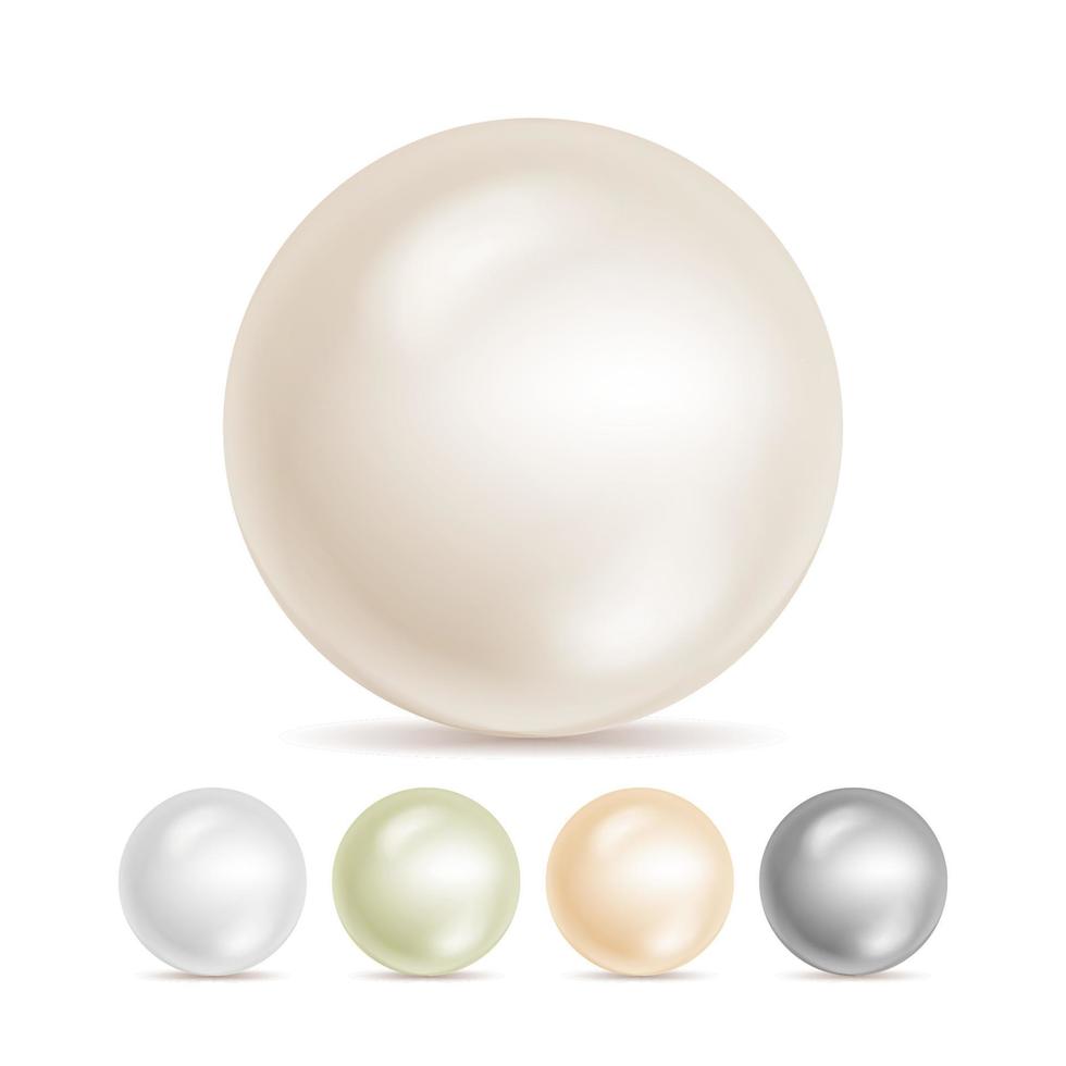 realistische perlen isolierter vektor. set 3d glänzende austernperlenkugel für luxusaccessoires. kugel glänzende seeperlenillustration vektor
