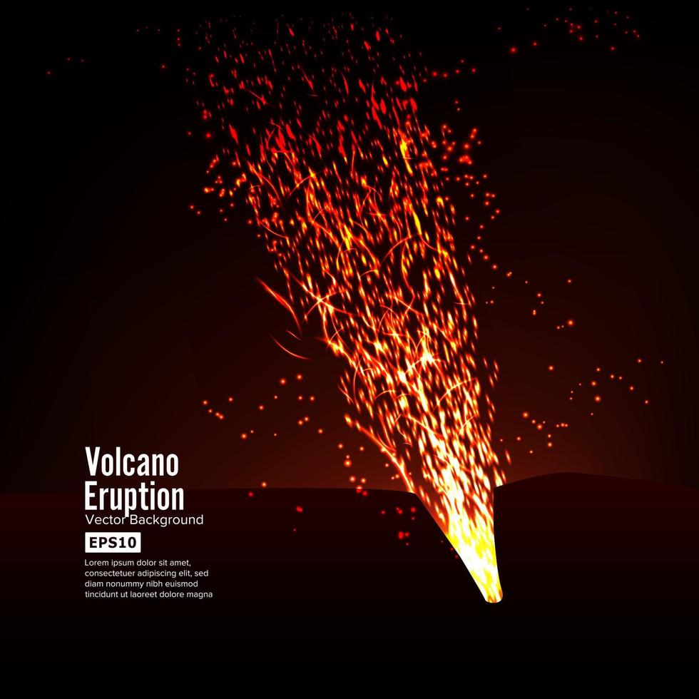 utbrott vulkan vektor. åskväder gnistor. stor och tung explosion från de berg. spewing lysande röd varm lava. vektor