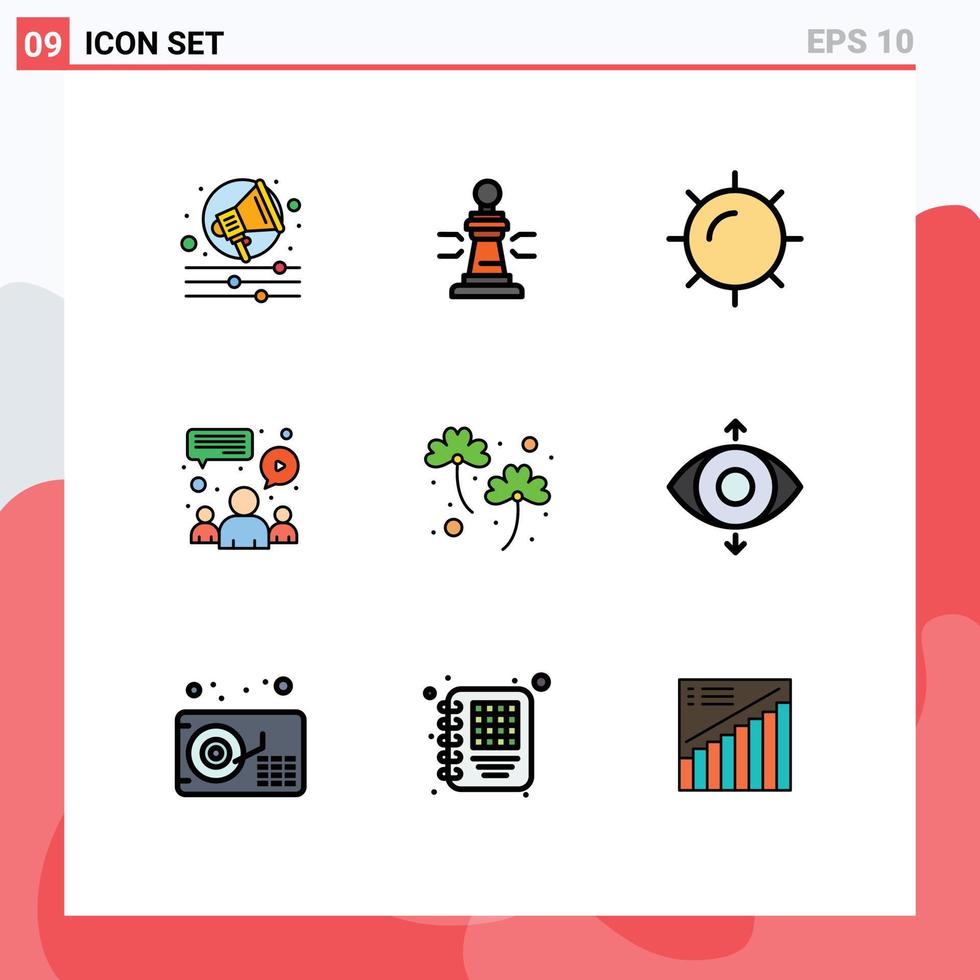 9 universell fylld linje platt färger uppsättning för webb och mobil tillämpningar irländsk klöver natur team grupp redigerbar vektor design element