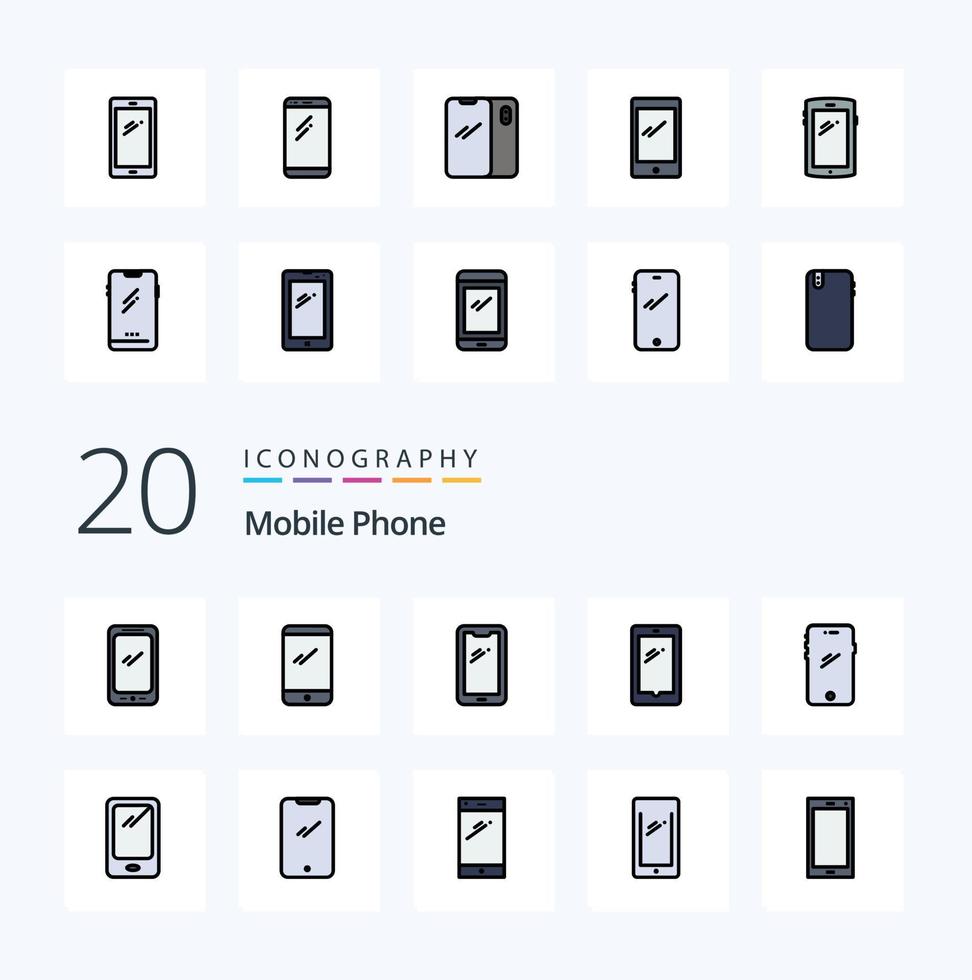 20 mobil telefon linje fylld Färg ikon packa tycka om android vektor