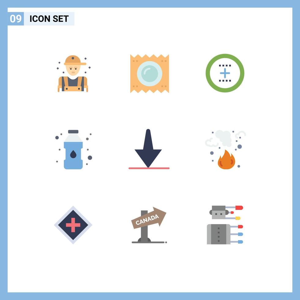 uppsättning av 9 modern ui ikoner symboler tecken för plast behållare flaska medicin runda gränssnitt redigerbar vektor design element