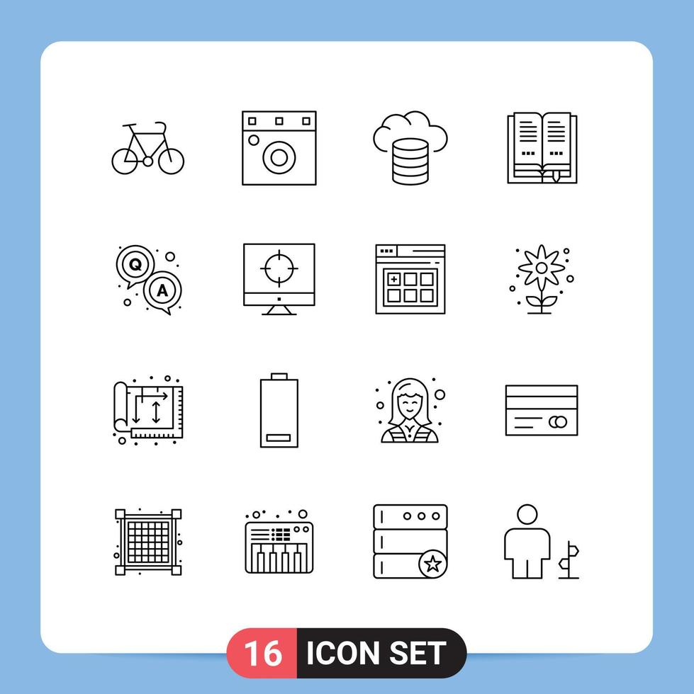 Packung mit 16 modernen Umrisszeichen und Symbolen für Web-Printmedien wie Business Question Cloud qa offen editierbare Vektordesign-Elemente vektor