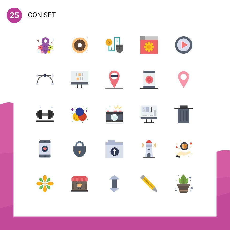 25 flaches Farbpaket der Benutzeroberfläche mit modernen Zeichen und Symbolen der Multimedia-Einstellung Mausdesign-Verbindung bearbeitbare Vektordesign-Elemente vektor