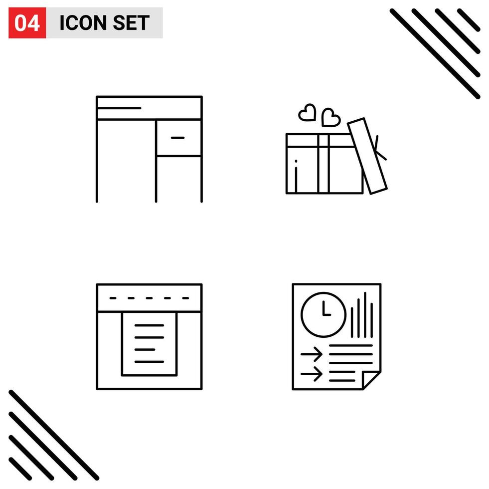 Stock Vector Icon Pack mit 4 Zeilenzeichen und Symbolen für Desk Tabs Office Heart Bars editierbare Vektordesign-Elemente