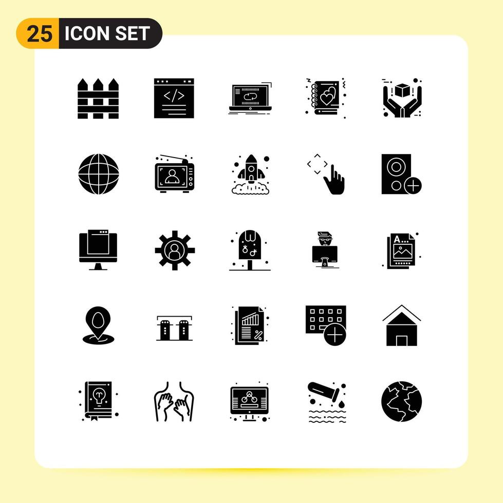 uppsättning av 25 kommersiell fast glyfer packa för anteckningsbok bok html synkronisering länk redigerbar vektor design element
