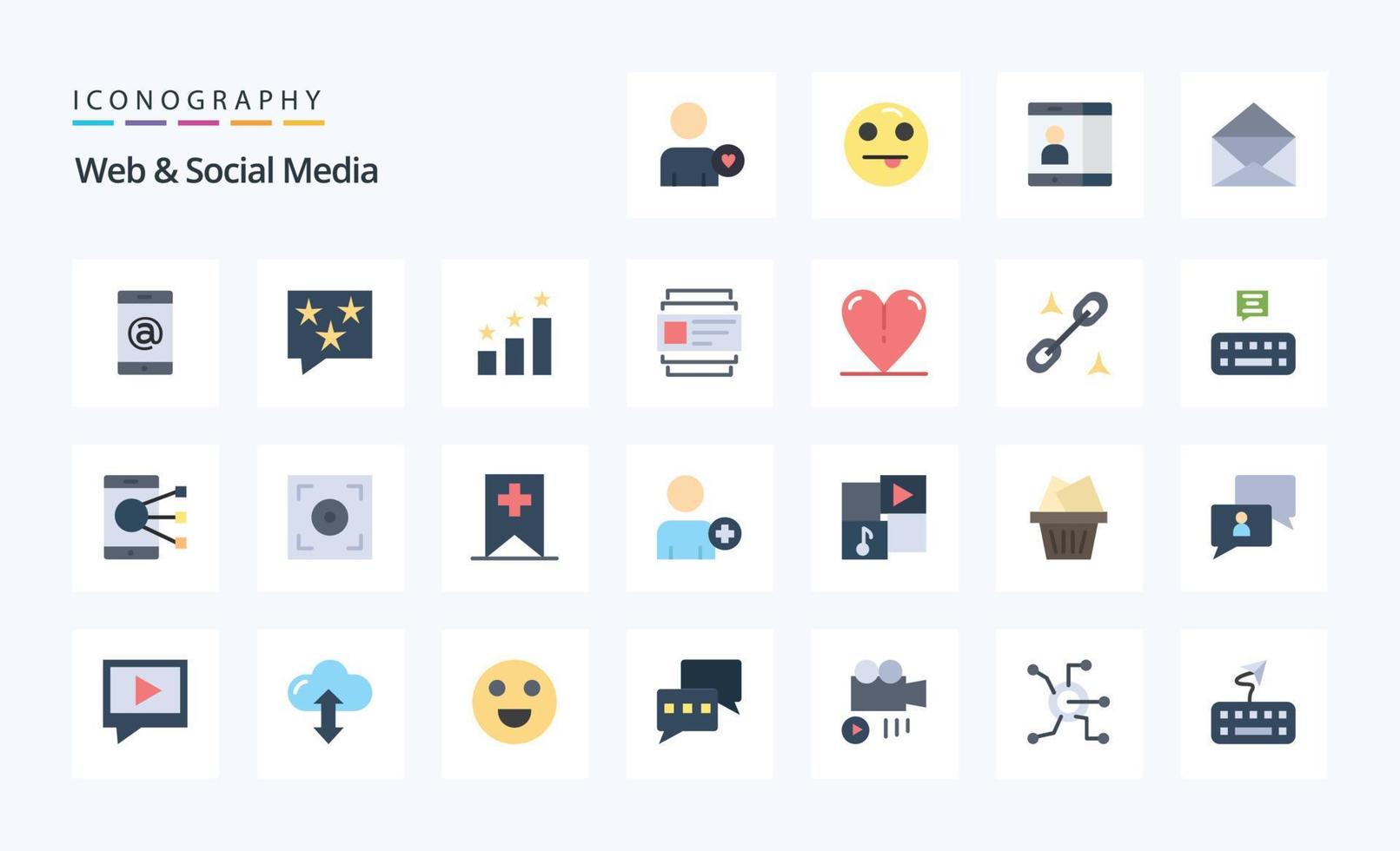 25 Web- und Social-Media-Flachfarben-Icon-Pack vektor