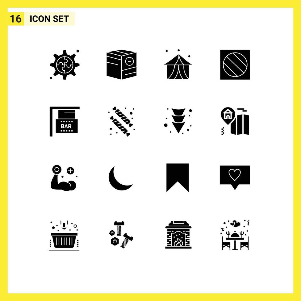 piktogram uppsättning av 16 enkel fast glyfer av firande skugga cirkus Foto full skugga redigerbar vektor design element