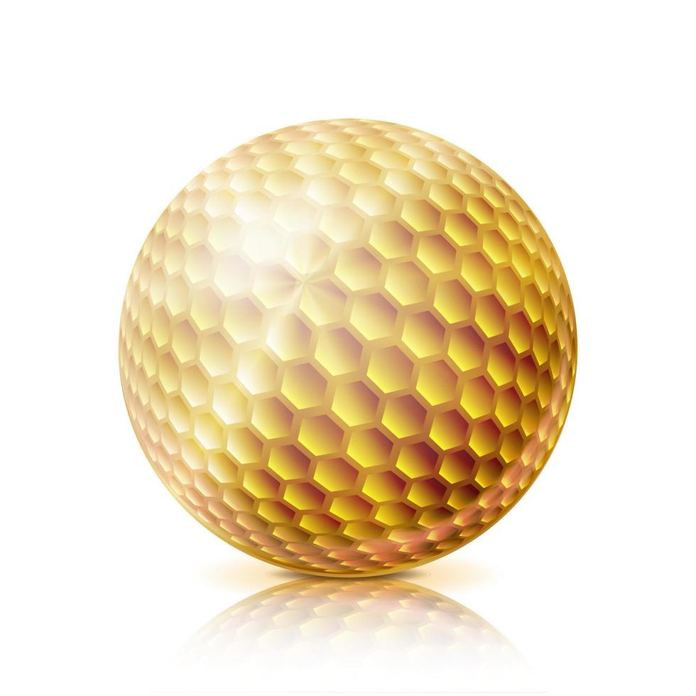 goldener Golfball. 3D realistische Vektorillustration. isoliert auf weißem Hintergrund. vektor