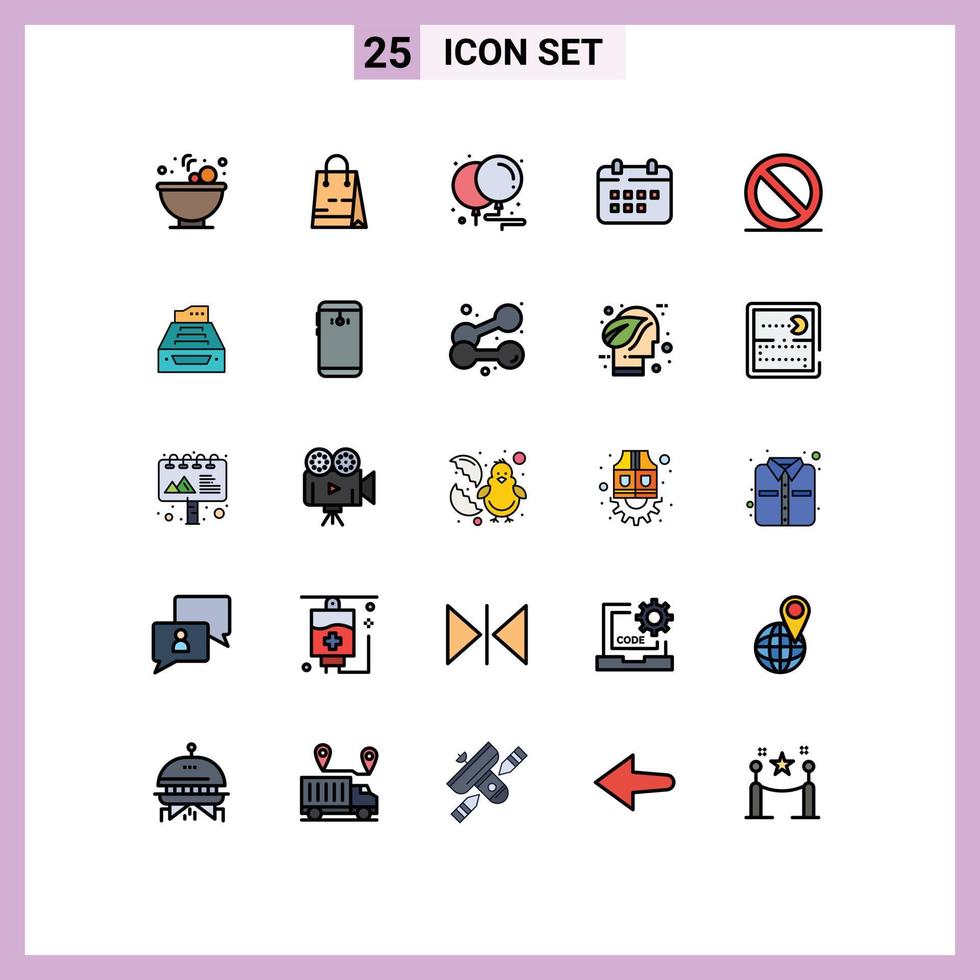 redigerbar vektor linje packa av 25 enkel fylld linje platt färger av media högtider födelsedag utnämning schema redigerbar vektor design element