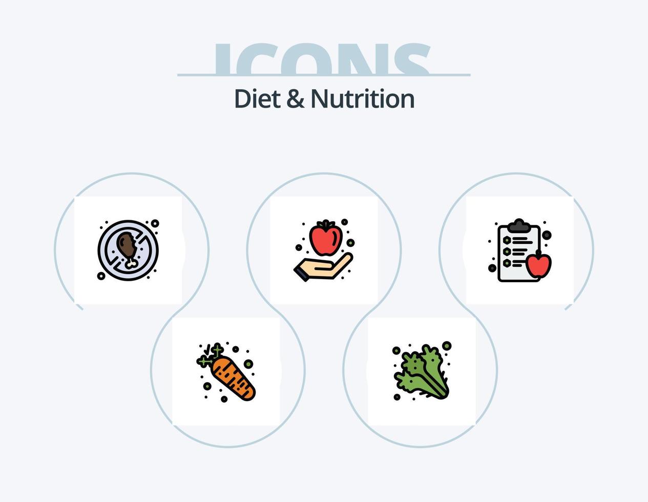 Diät- und Ernährungslinie gefüllt Icon Pack 5 Icon Design. Diät. gesund. Diät. Lebensmittel. Ernährung vektor