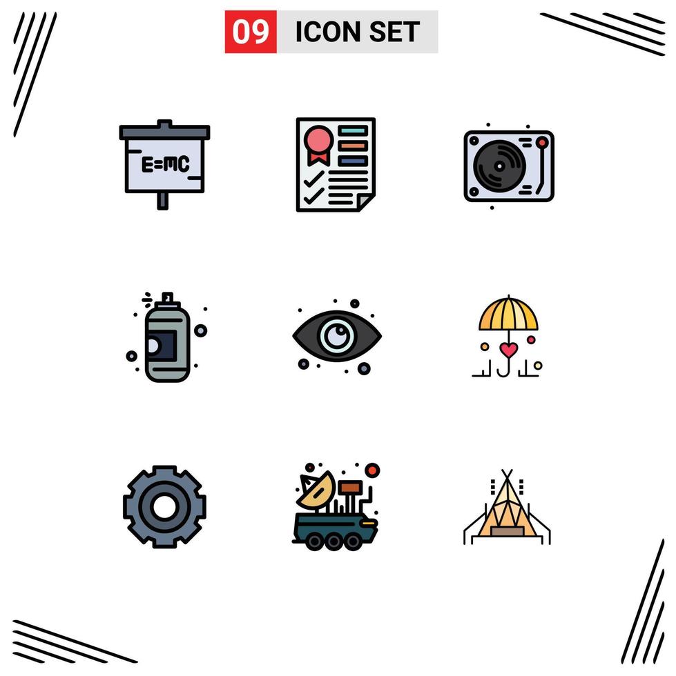 Stock-Vektor-Icon-Pack mit 9 Zeilenzeichen und Symbolen für Farbkunstbericht Spray Disco editierbare Vektordesign-Elemente vektor