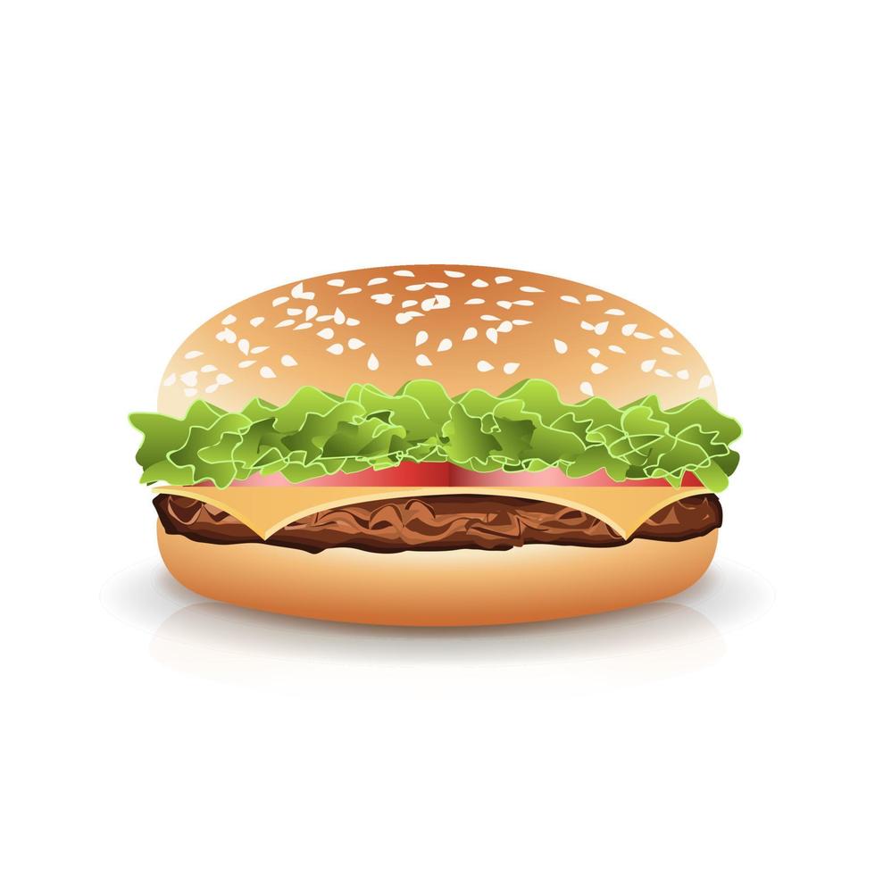 snabb mat realistisk burger vektor. hamburgare snabb mat smörgås emblem realistisk isolerat på vit bakgrund illustration vektor