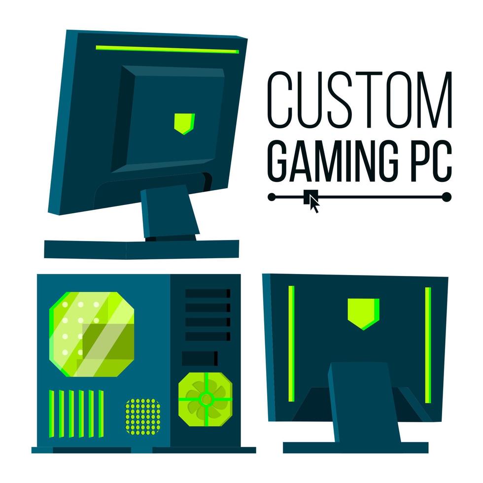 benutzerdefinierter Gaming-PC-Vektor. moderner kundenspezifischer Personal Computer. Hardline-Flüssigkeit schönes Gehäusedesign. isolierte flache illustration vektor