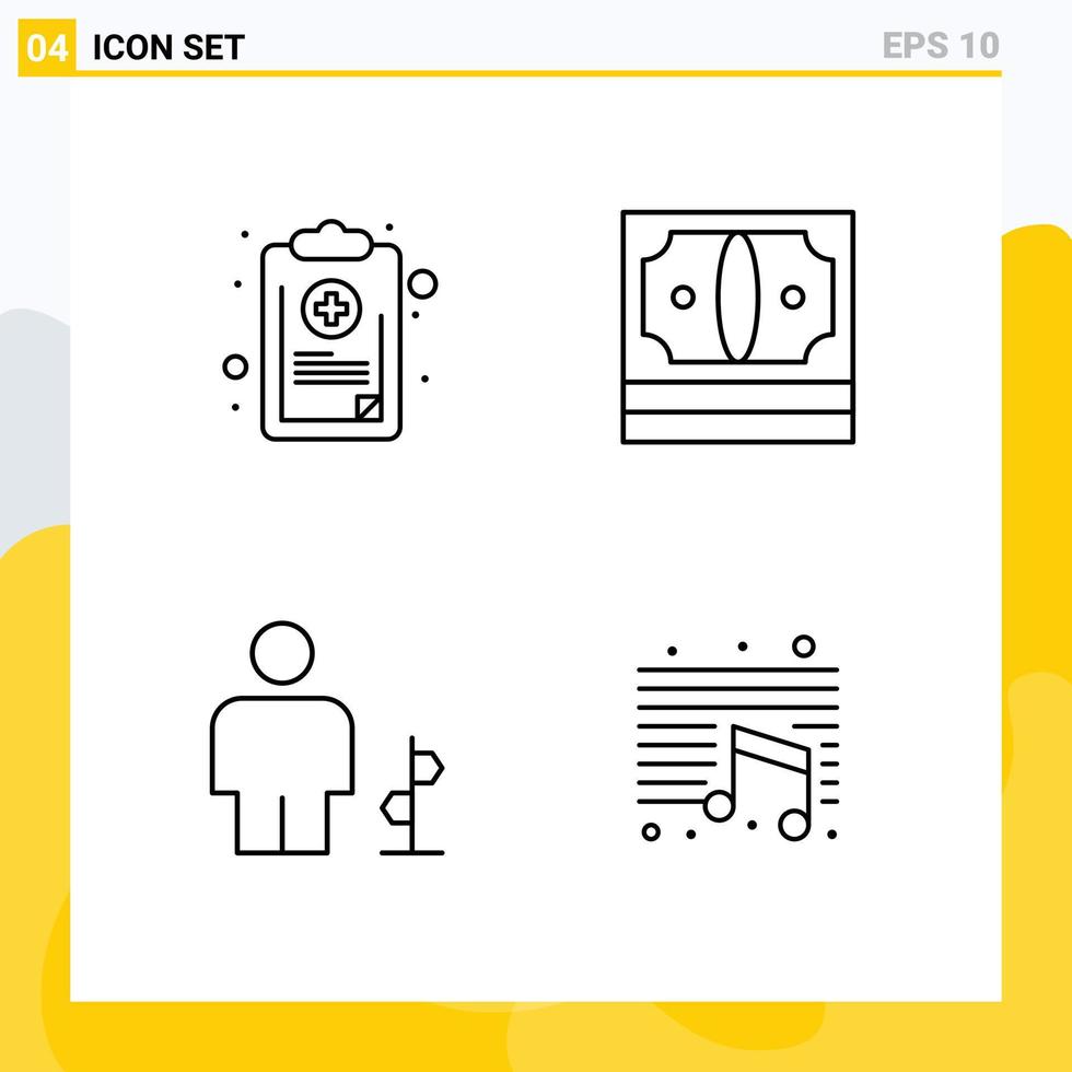 mobil gränssnitt linje uppsättning av 4 piktogram av Diagram stack medicinsk kontanter kropp redigerbar vektor design element