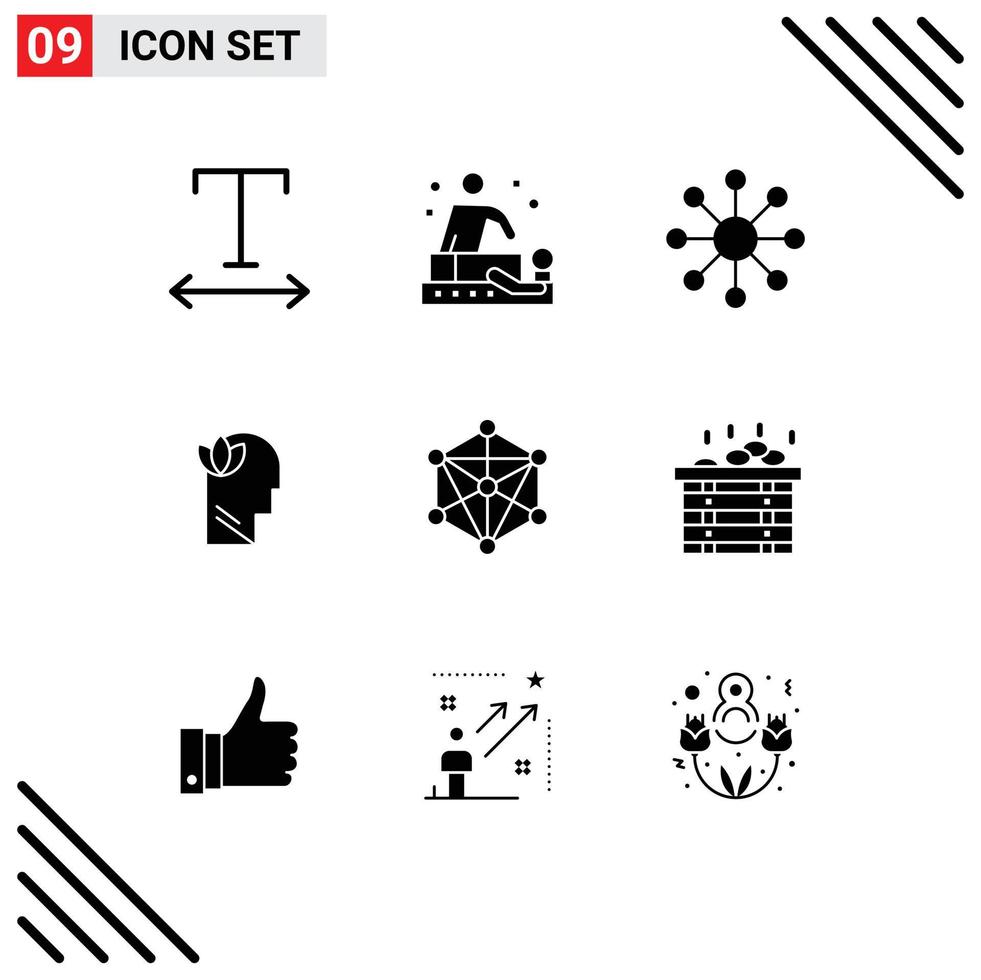 9 solides Glyphenpaket der Benutzeroberfläche mit modernen Zeichen und Symbolen des Spa-Lernens, Websprachenkopf, bearbeitbare Vektordesignelemente vektor