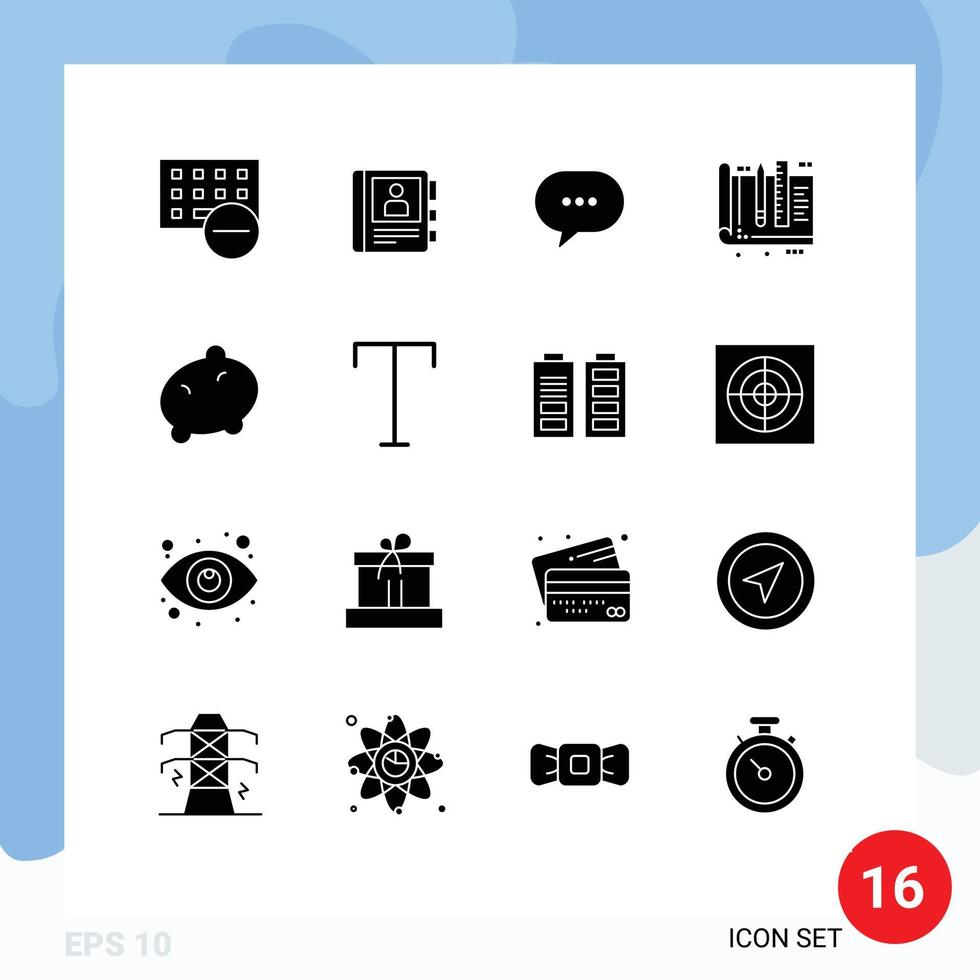 uppsättning av 16 vektor fast glyfer på rutnät för verktyg utbildning info design bubbla redigerbar vektor design element
