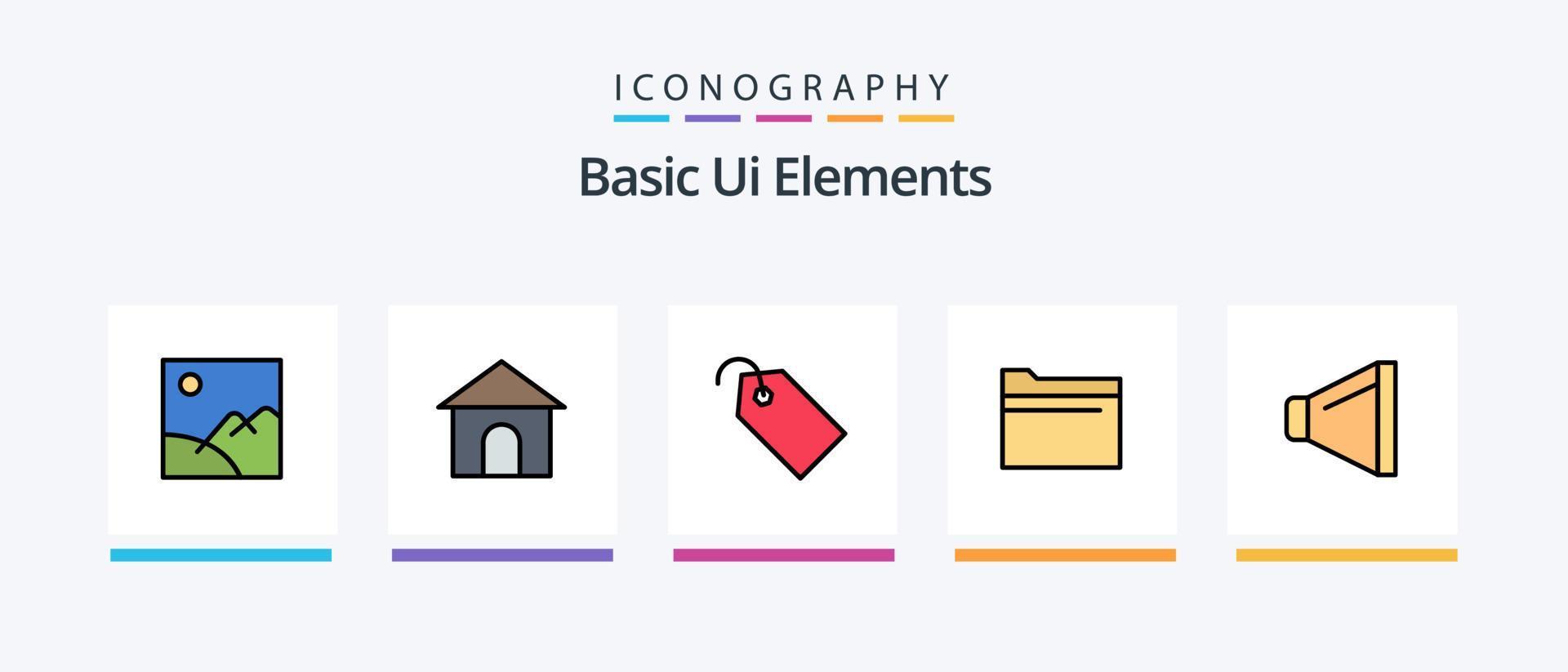 grundläggande ui element linje fylld 5 ikon packa Inklusive tryckt. skrivare. pil. hitta. Sök. kreativ ikoner design vektor