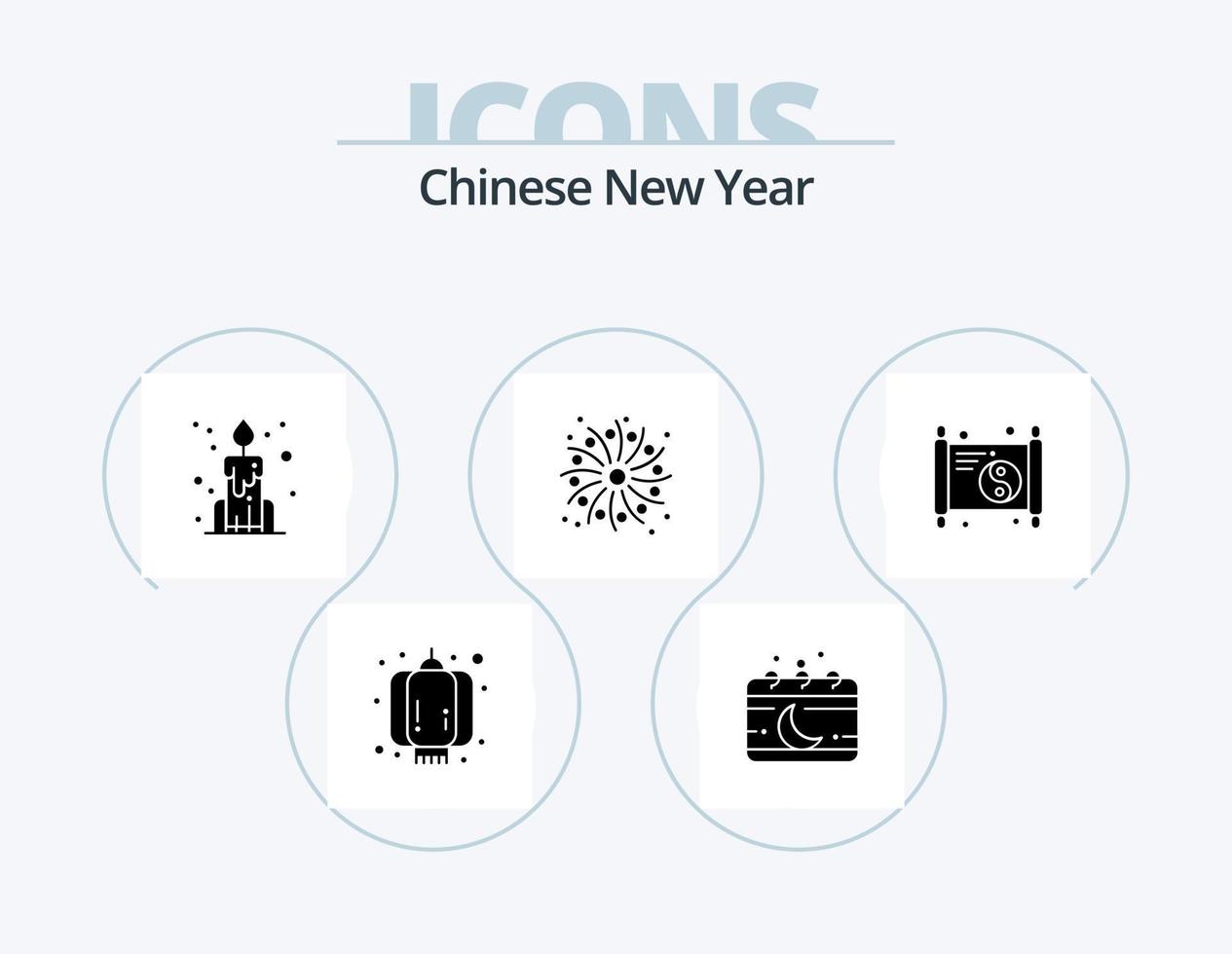 Chinesisches Neujahrs-Glyphen-Icon-Pack 5 Icon-Design. Papier. Chinesisch. Mond. Arbeit. Feuer vektor