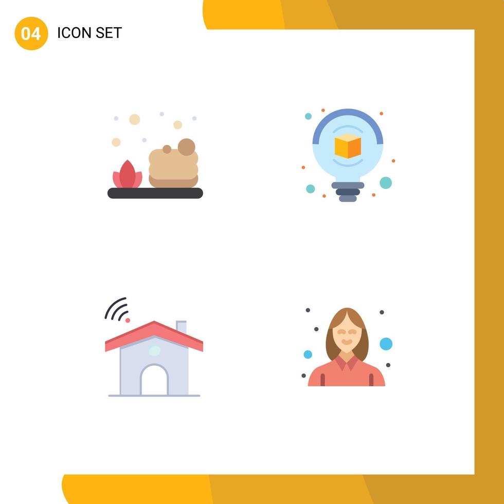 moderner satz von 4 flachen symbolen und symbolen wie badhausbirne wifi weibliche editierbare vektordesignelemente vektor