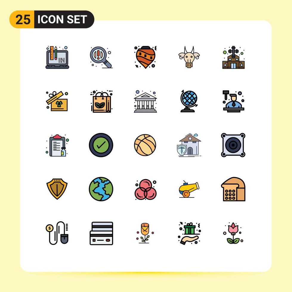 25 tematiska vektor fylld linje platt färger och redigerbar symboler av byggnad indisk struntsak tjur prydnad redigerbar vektor design element