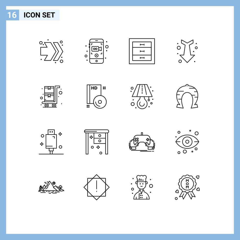 översikt packa av 16 universell symboler av handla vagn handla skåp hetero ner redigerbar vektor design element