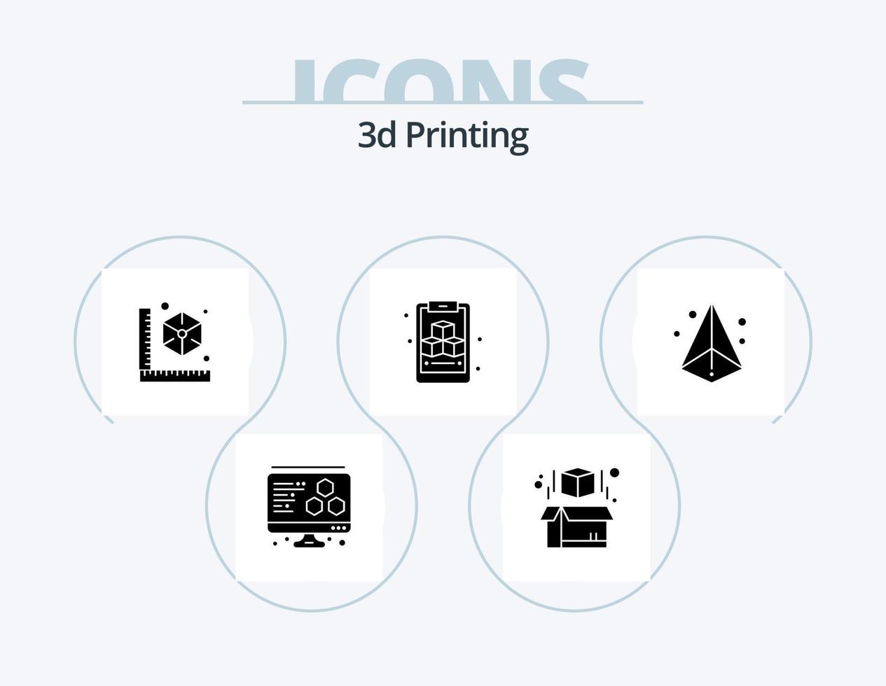 3d utskrift glyf ikon packa 5 ikon design. laser. 3d. kub. geometrisk. urklipp vektor