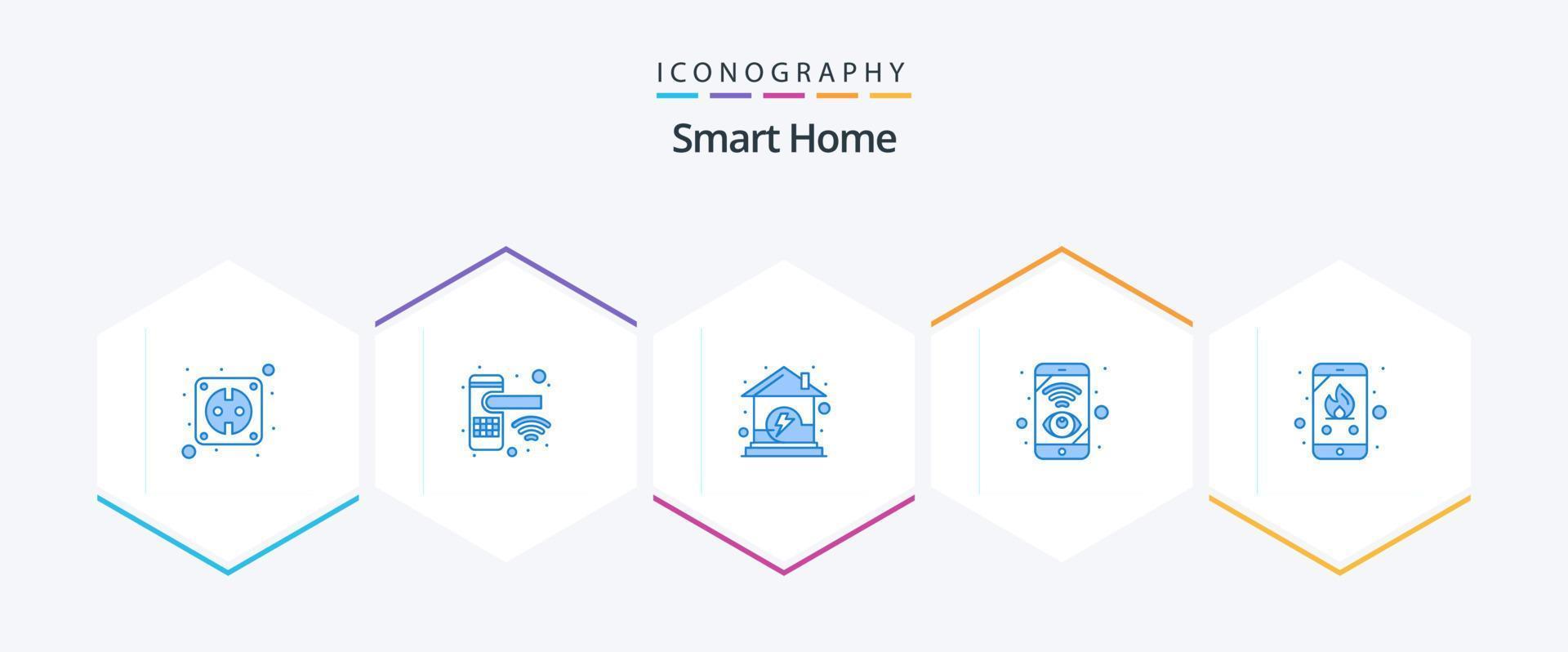 smart Hem 25 blå ikon packa Inklusive kontrollera. wifi. dörr låsa. nätverk. kraft vektor