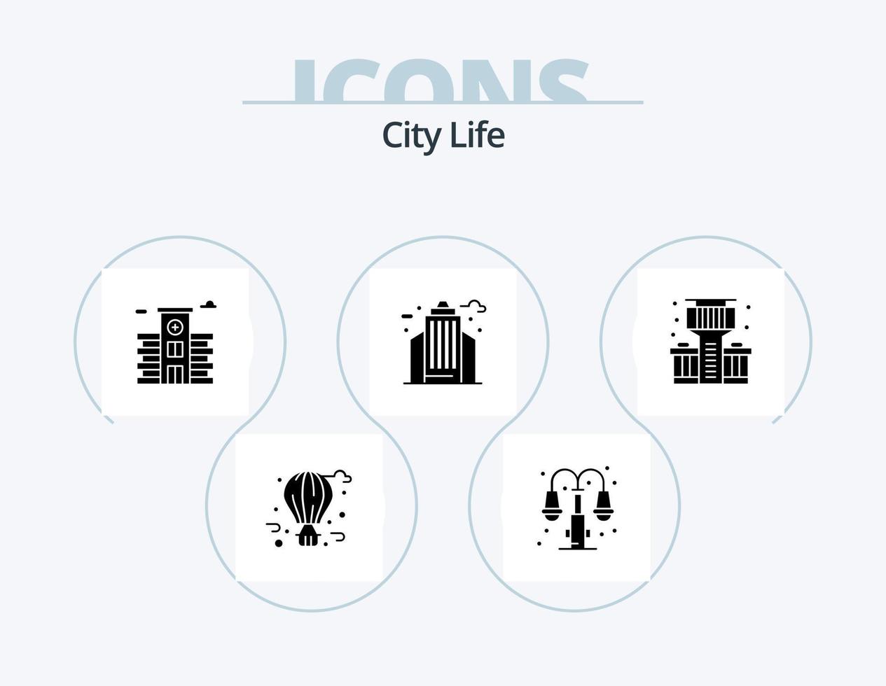 stad liv glyf ikon packa 5 ikon design. bar. stad. stad. kontor. liv vektor