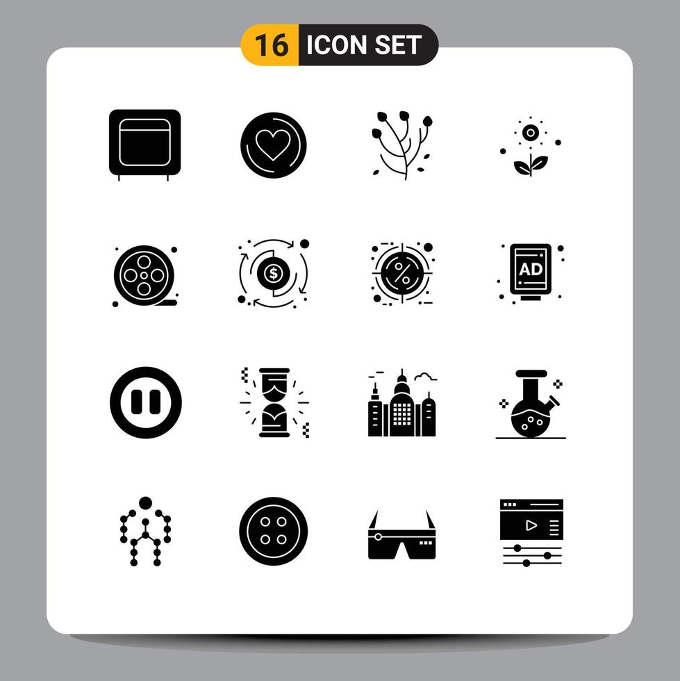16 kreativ ikoner modern tecken och symboler av film rulle vår anemon reste sig blomma redigerbar vektor design element