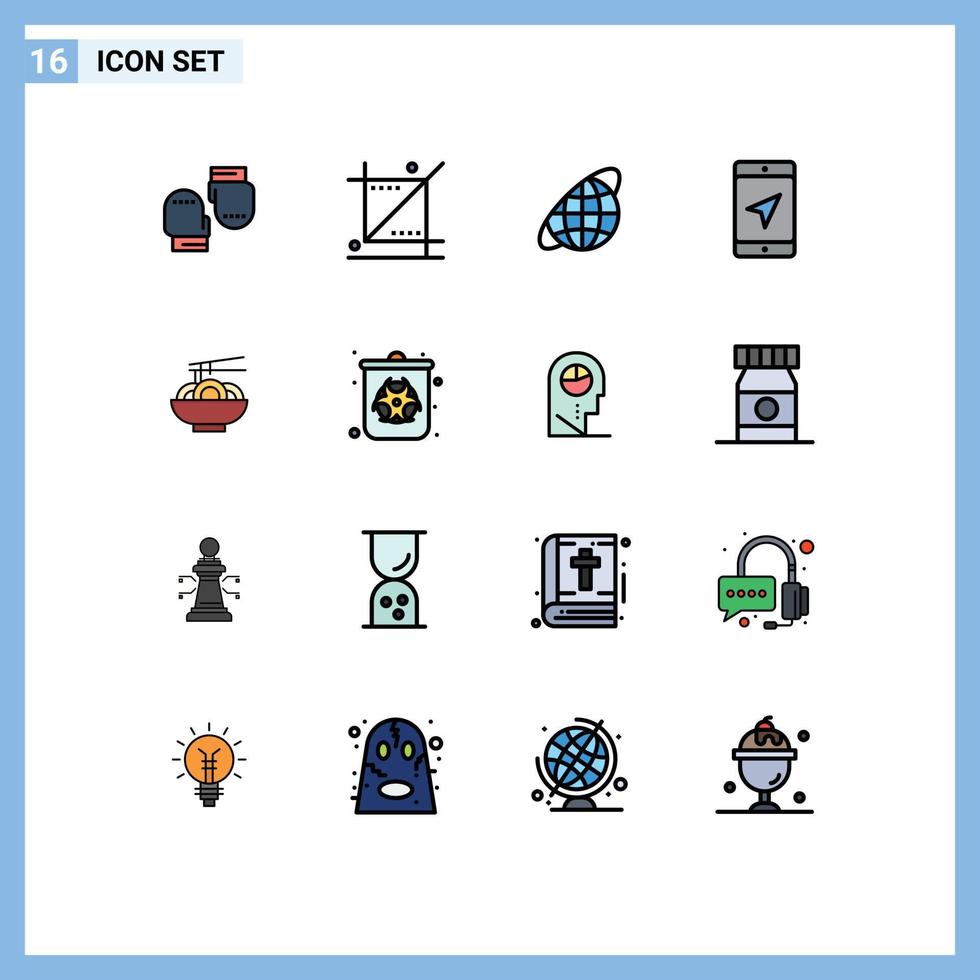 satz von 16 modernen ui-symbolen symbolzeichen für nudelkartenwerkzeuge standortuniversum editierbare kreative vektordesignelemente vektor