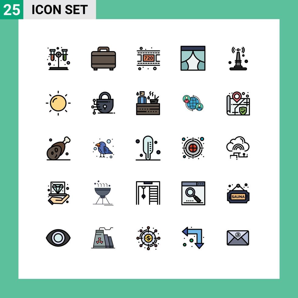 packa av 25 modern fylld linje platt färger tecken och symboler för webb skriva ut media sådan som saker iot video internet teater redigerbar vektor design element