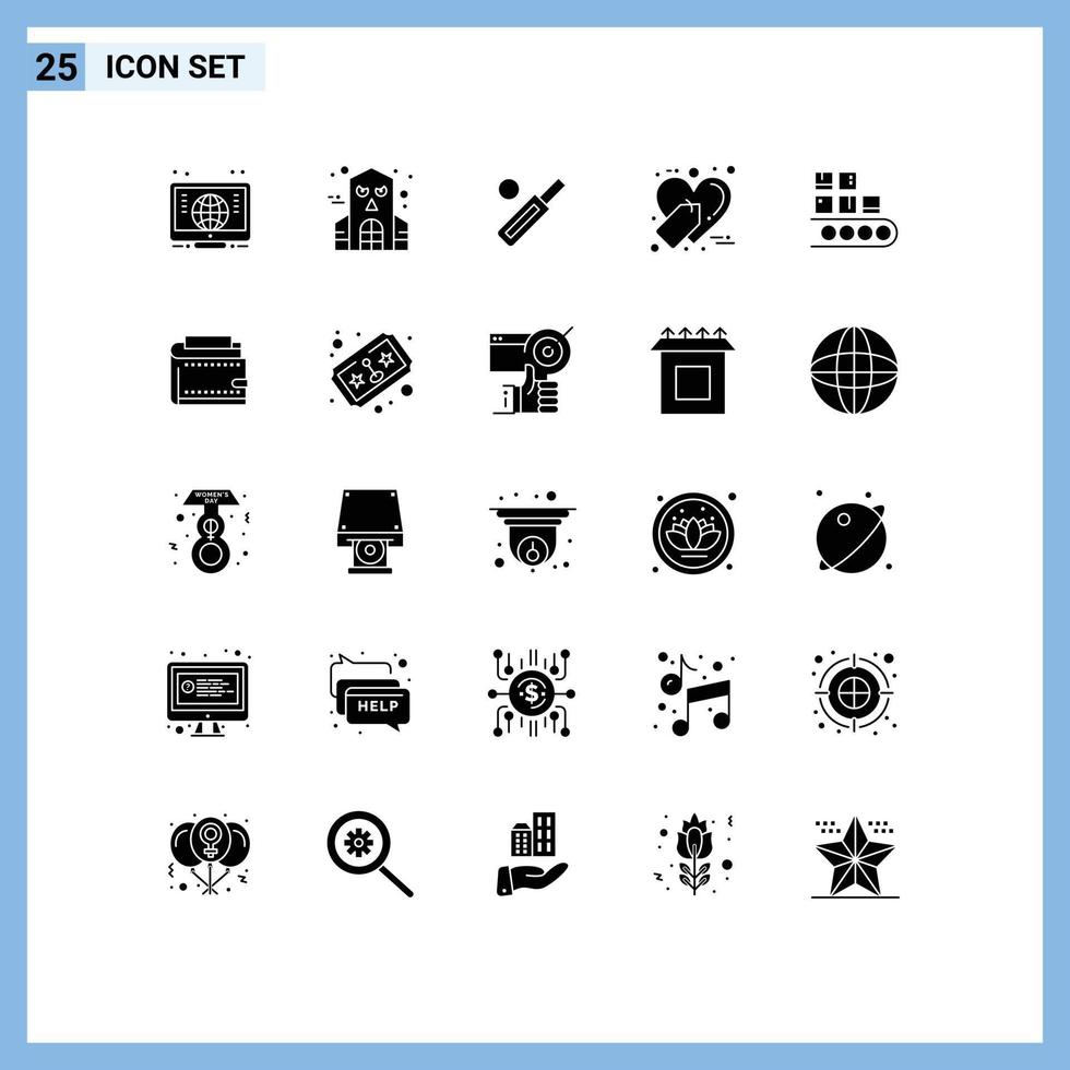 solides Glyphenpaket mit 25 universellen Symbolen für Management-Business-Fledermaus-Verkaufs-Tags beliebte editierbare Vektordesign-Elemente vektor
