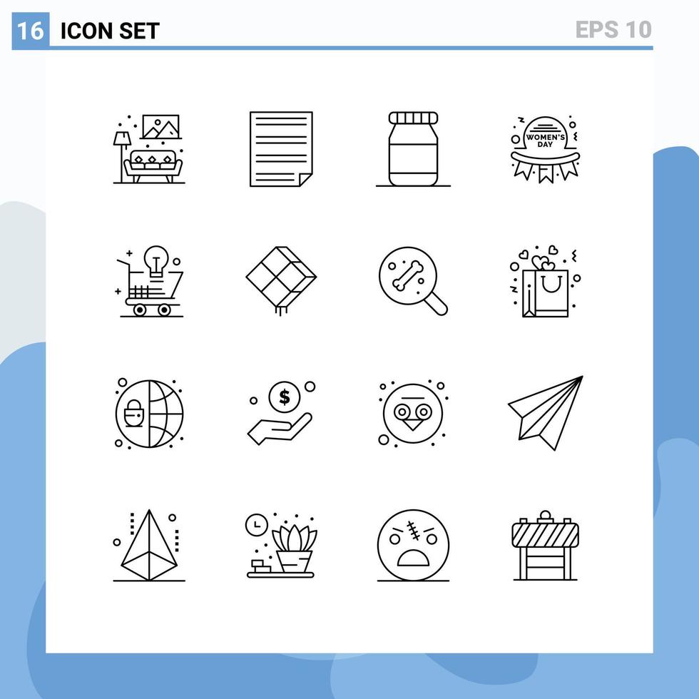 piktogram uppsättning av 16 enkel konturer av handla bricka Rapportera kvinnor Lycklig redigerbar vektor design element