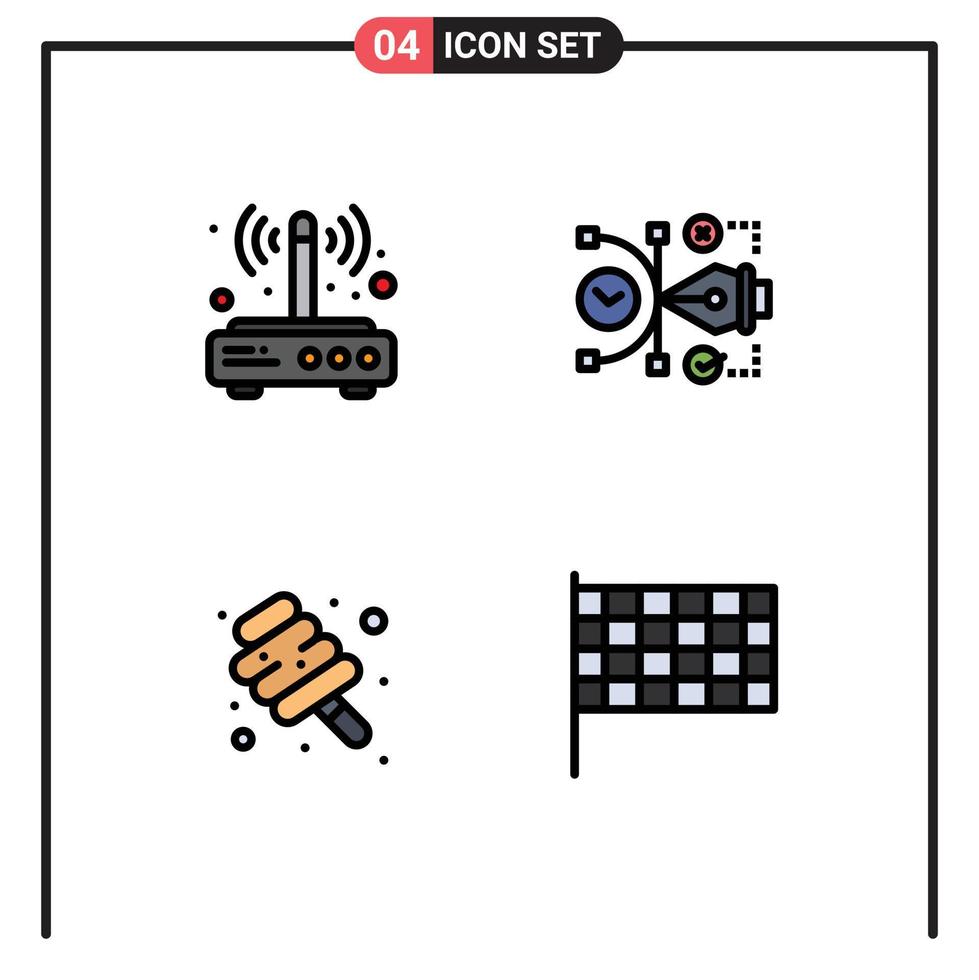 packa av 4 kreativ fylld linje platt färger av modem redigerbar förbindelse vektor marshmallow redigerbar vektor design element