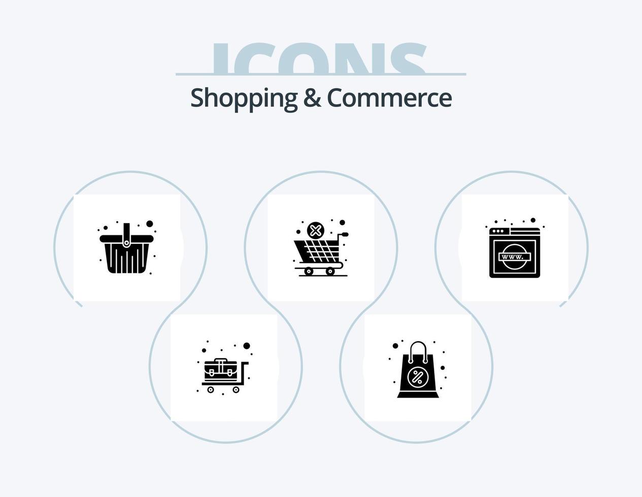 Shopping und Handel Glyph Icon Pack 5 Icon Design. Webseite. Forscher. Korb. Kreuzabbruch. globale Logistik vektor