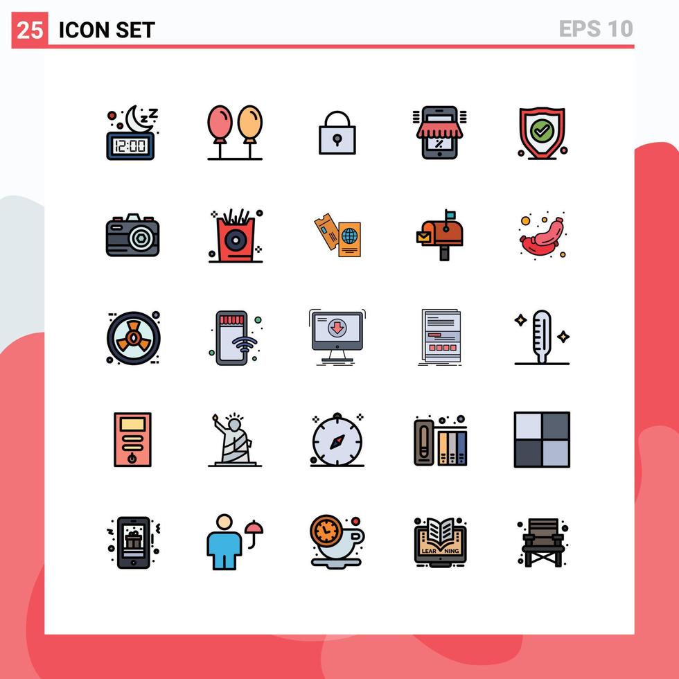 satz von 25 modernen ui-symbolen symbole zeichen für schutz einkaufen twitter marktplatz online editierbare vektordesignelemente vektor