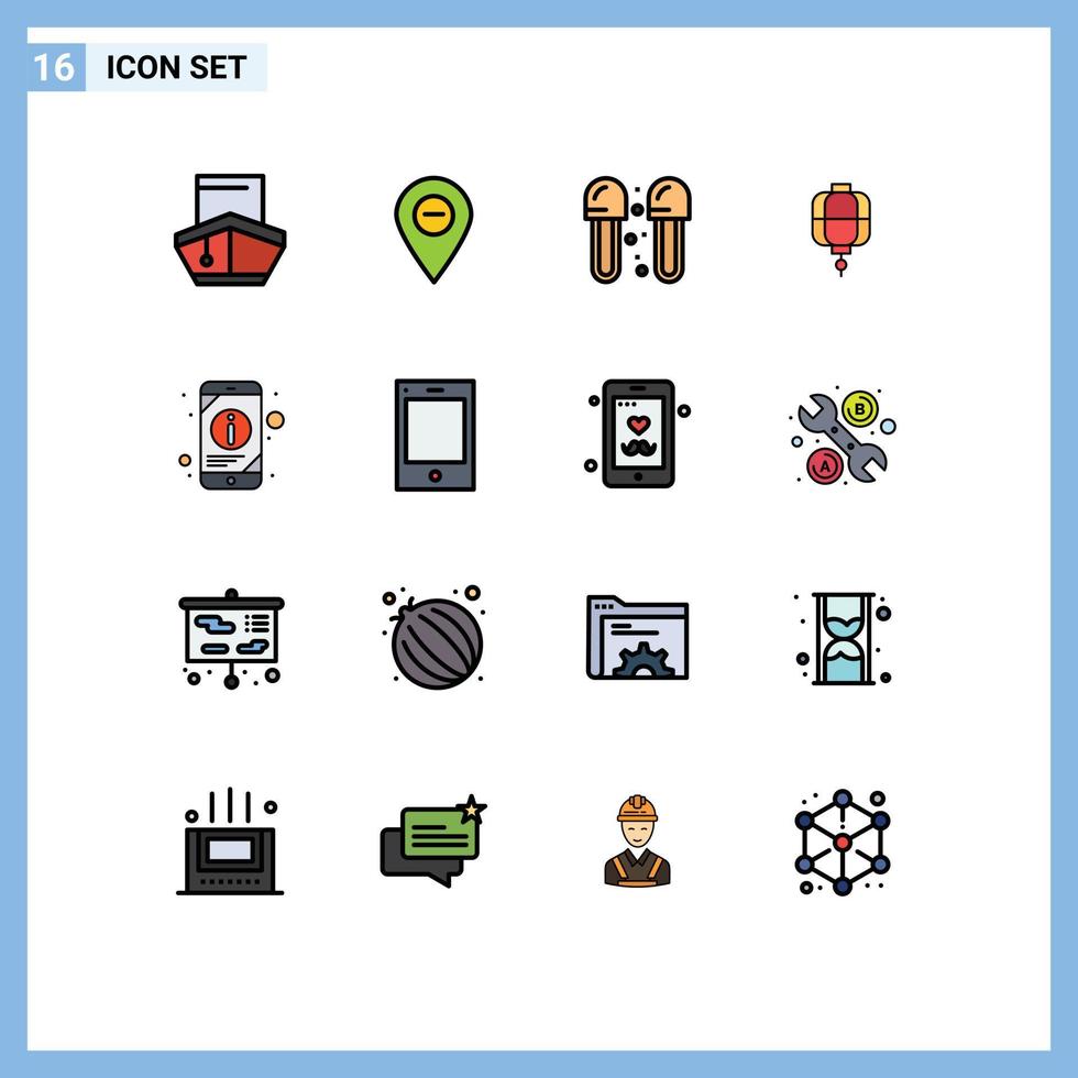 användare gränssnitt packa av 16 grundläggande platt Färg fylld rader av kinesisk lykta markör tofflor rengöring redigerbar kreativ vektor design element