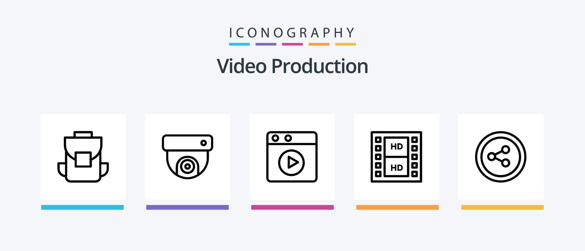 Video Production Line 5 Icon Pack inklusive Kamera. Handy, Mobiltelefon. Film. Mikrofon. Monitor. kreatives Symboldesign vektor