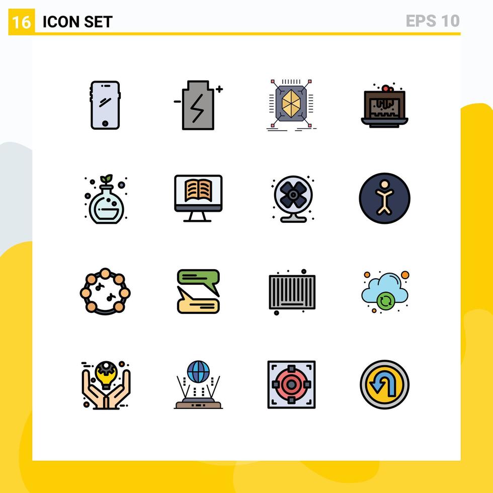 modern uppsättning av 16 platt Färg fylld rader pictograph av kaka tomte energi bakning snabb redigerbar kreativ vektor design element
