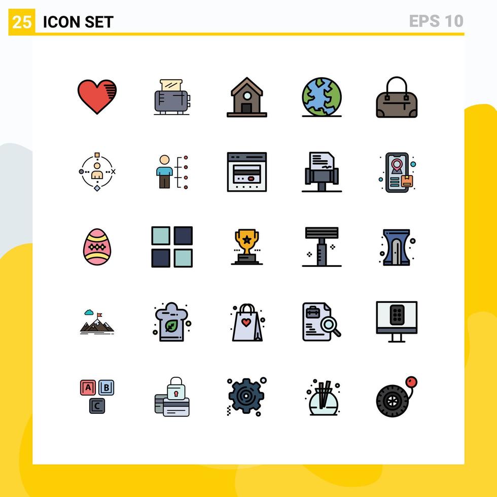 25 tematiska vektor fylld linje platt färger och redigerbar symboler av väska uppkopplad brödrost internet vetenskap redigerbar vektor design element