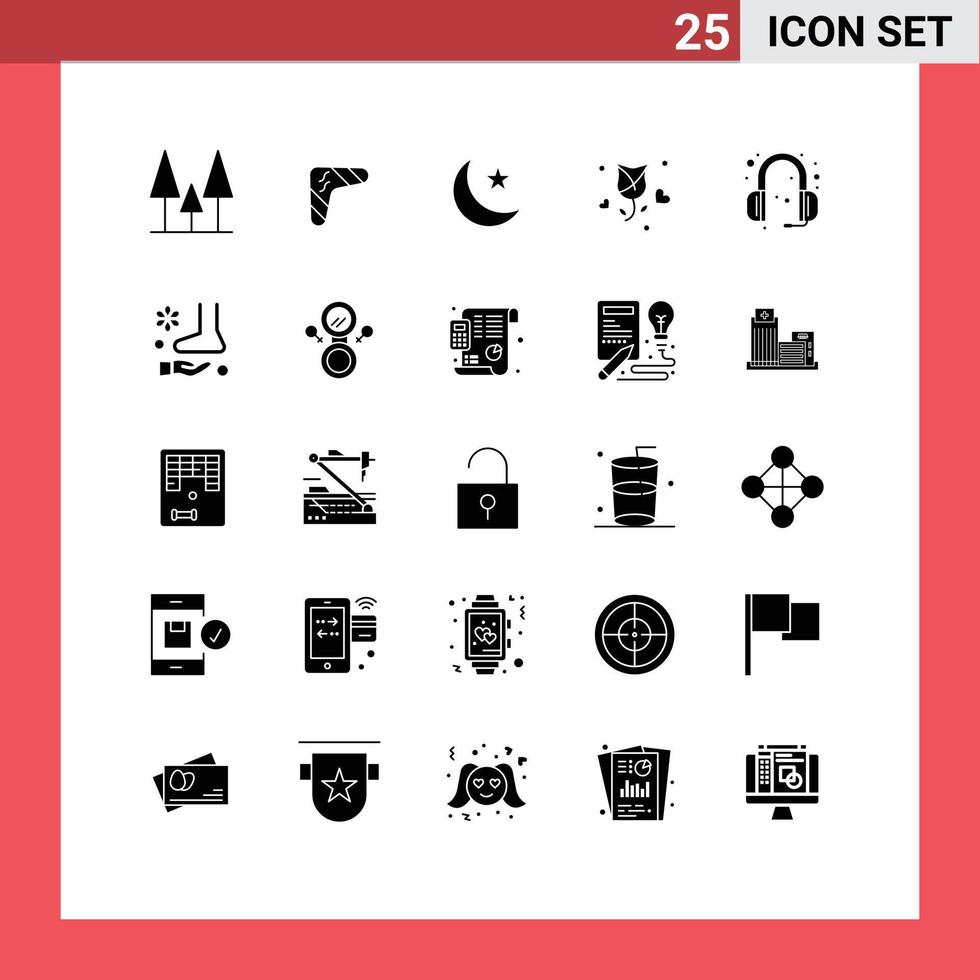 uppsättning av 25 modern ui ikoner symboler tecken för valentine kärlek vapen blomma natt redigerbar vektor design element
