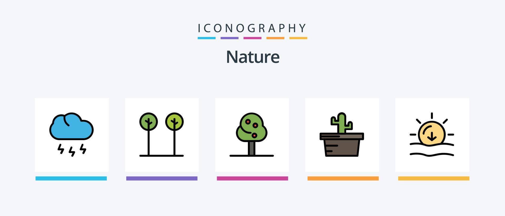 Naturlinie gefüllt 5 Icon Pack inklusive Natur. Baum. Meteorologie. Fichte. Wald. kreatives Symboldesign vektor