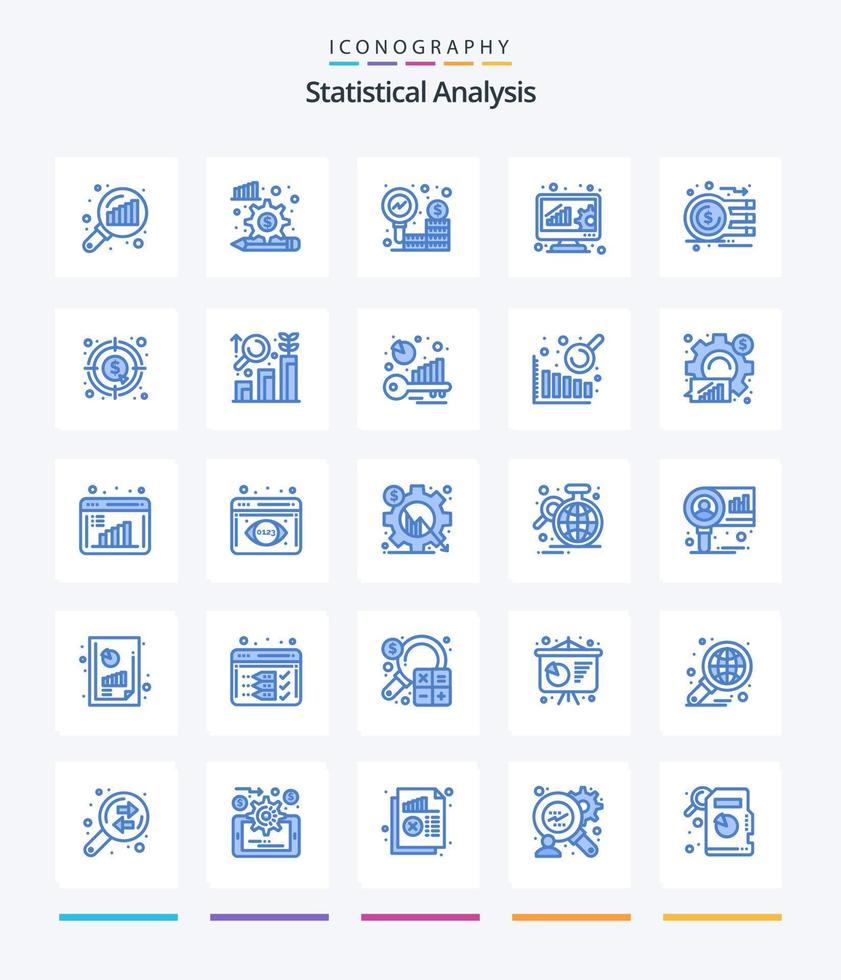 kreative statistische Analyse 25 blaues Symbolpaket wie Währung. Online-Auswertung. Unternehmen. Datenmanagement. Analyse vektor