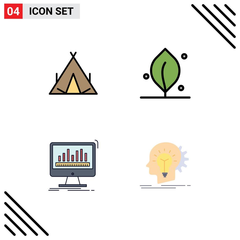 Set mit 4 kommerziellen Filledline-Flachfarbpaketen für Camp-Dashboard-Frühlingsnaturstatistiken editierbare Vektordesign-Elemente vektor