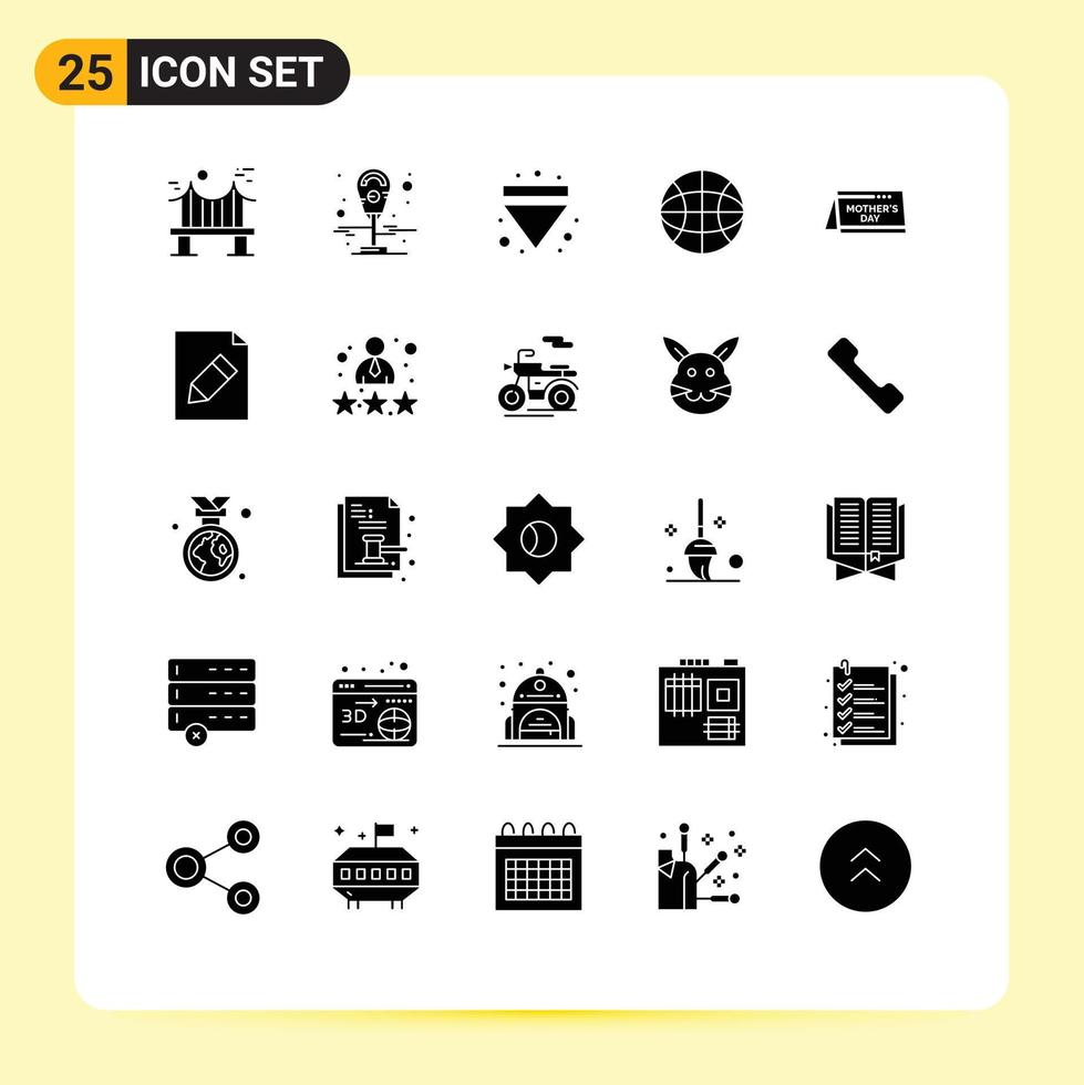 grupp av 25 fast glyfer tecken och symboler för datum kalender pil värld klot redigerbar vektor design element