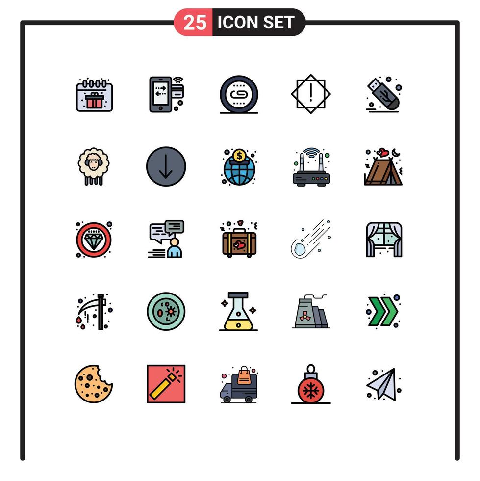 25 thematische vektorgefüllte flache Linienfarben und editierbare Symbole der Flash-Warn-Engine-Virensuche editierbare Vektordesign-Elemente vektor