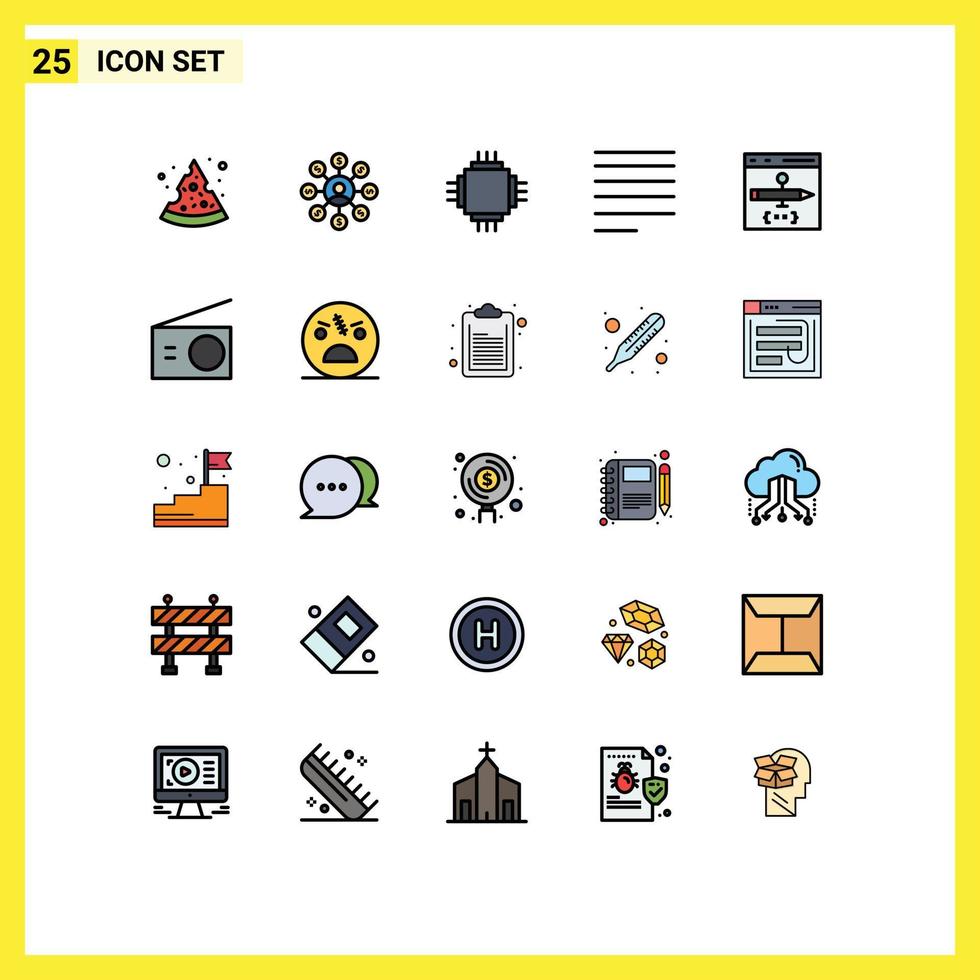 universell ikon symboler grupp av 25 modern fylld linje platt färger av kodning app enheter text justera redigerbar vektor design element